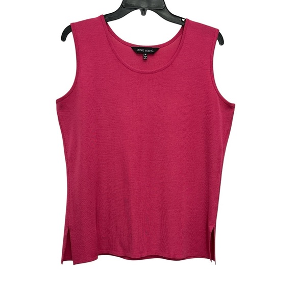 Ming Wang Pink Round Neck Sleeveless Side Slit Acrylic Knit Top Medium Career - Picture 1 of 5
